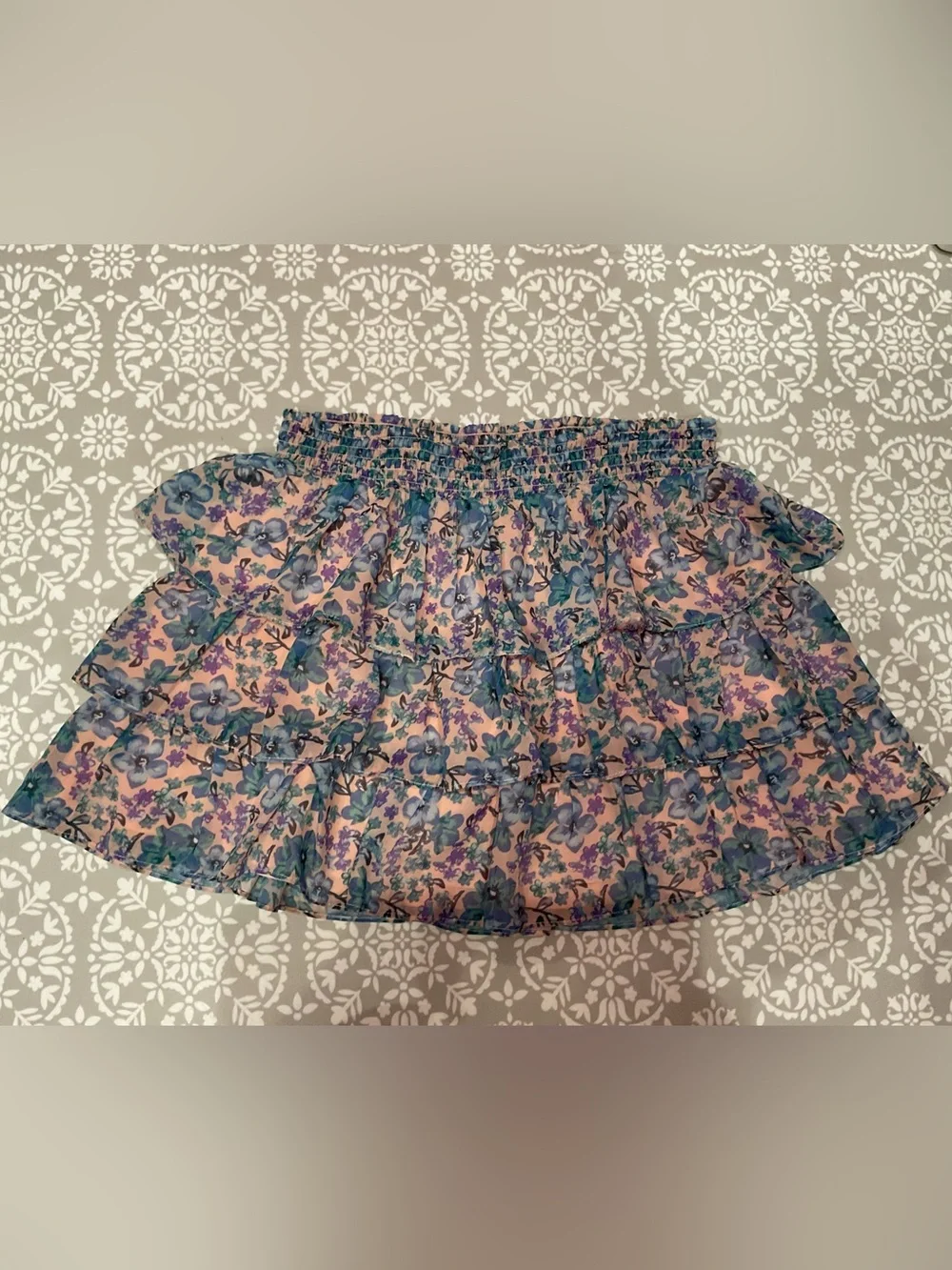Justice Girls Blue Floral Tiered Mini Skirt with Built-In Shorts Size 16 New